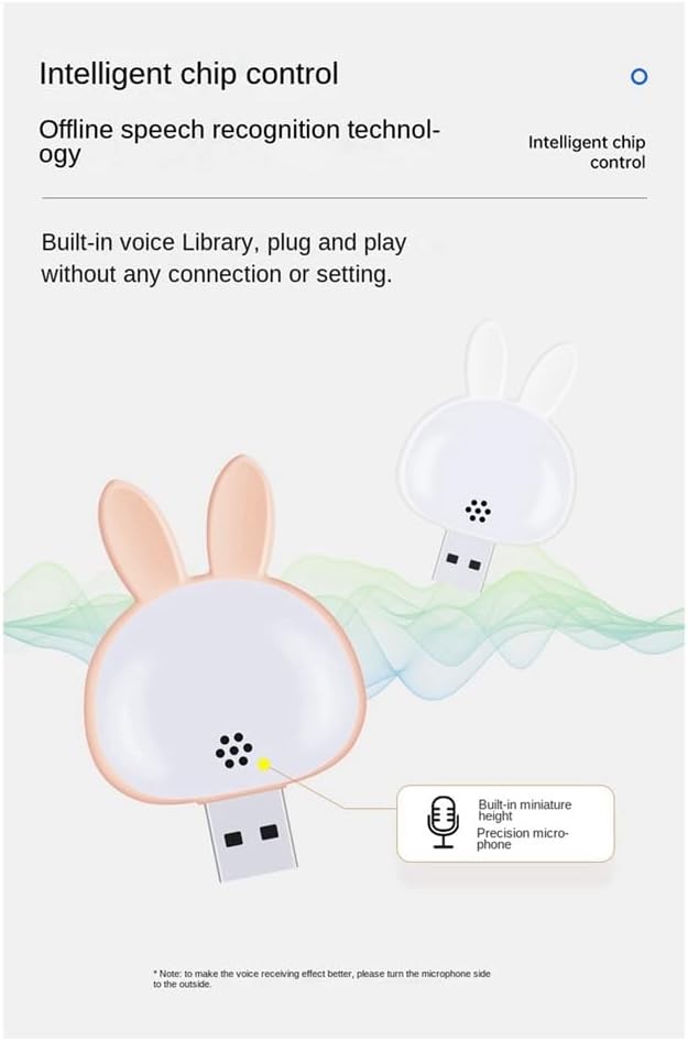 1pc Rabbit Small Night Light, Intelligent Voice Control